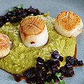 Tiefseescallops mit Erbsenp�ree und Chorizo W�rfeln